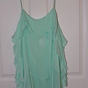 Jennerations frilly blue spaghetti strap top